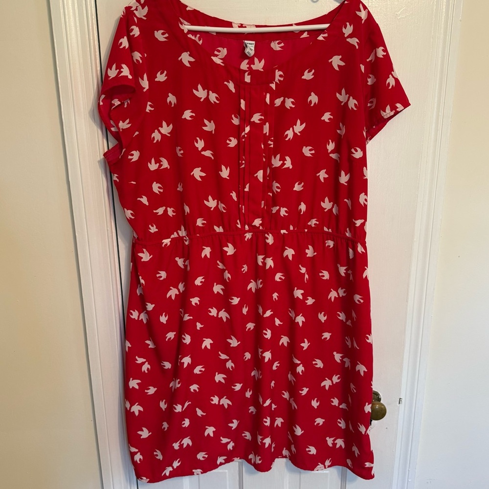 Red Dress with White Bird Print